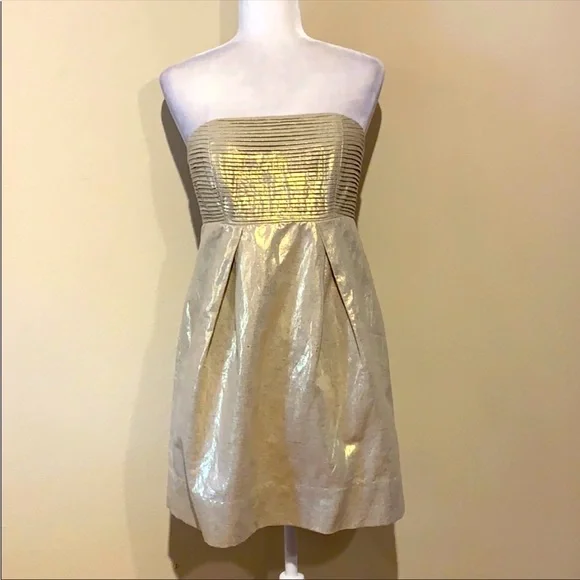 Shoshanna | Dresses | Shoshanna Gold Metallic Champagne Strapless Dress |  Poshmark